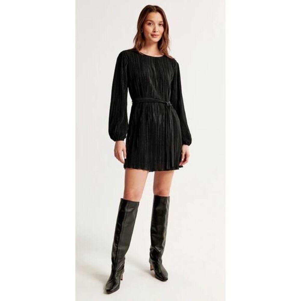 Abercrombie & Fitch Satin Plisse Easy Mini Dress black TALL